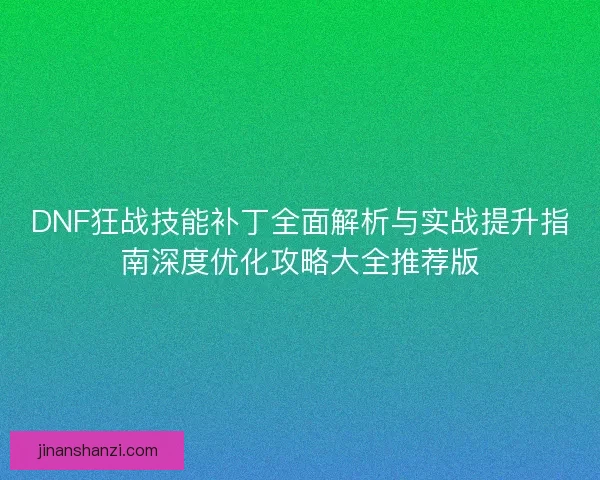 DNF狂战技能补丁全面解析与实战提升指南深度优化攻略大全推荐版