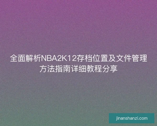 全面解析NBA2K12存档位置及文件管理方法指南详细教程分享